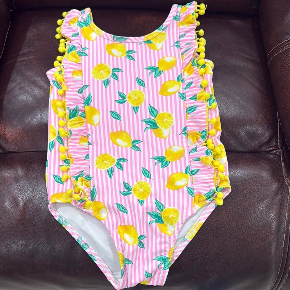 Nicole Miller Pink and Yellow Kids Swim One Piece